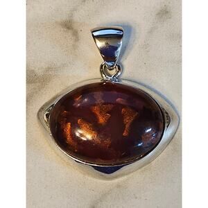 Vintage Large Fashion Dichroic Glass Pendant Silver Tone 2" x 2"